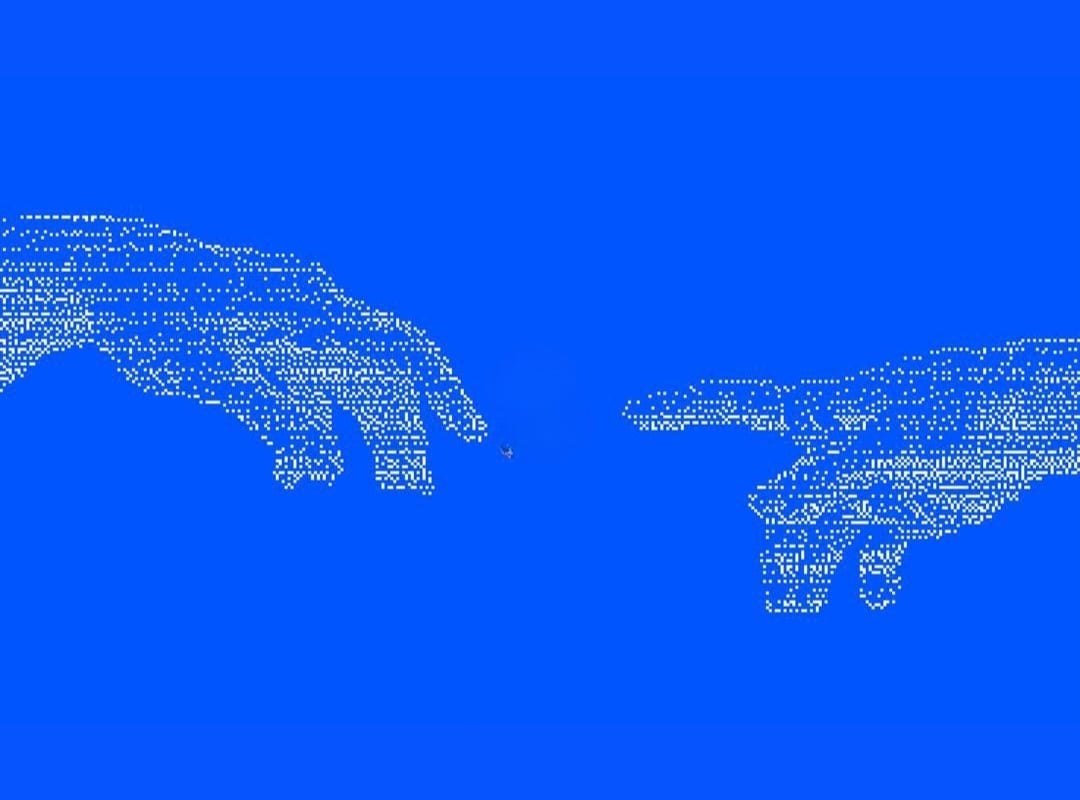 Digital hands representing cooperation around data